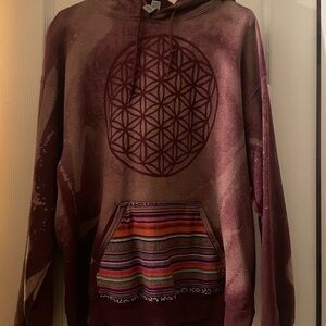 Maroon Flower of life Hoodie with Ethnic Patch Pocket